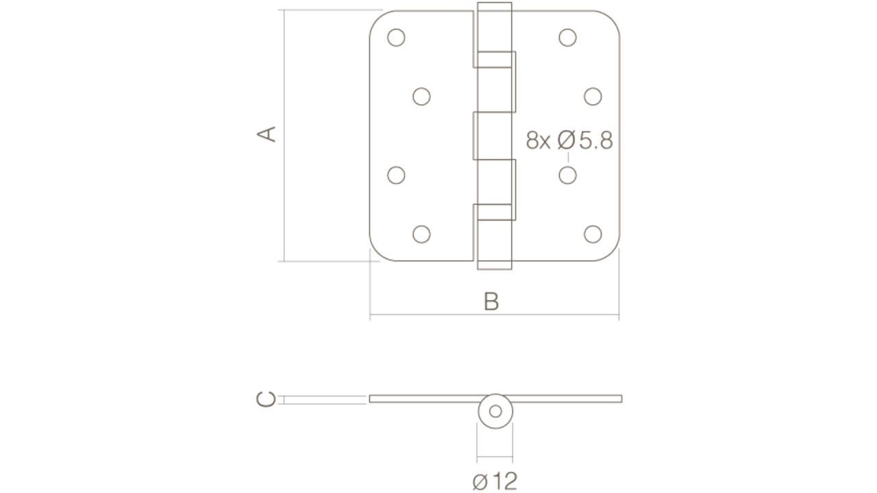 Kogellagerscharnier afgerond 4" (102x102x3mm) rvs
