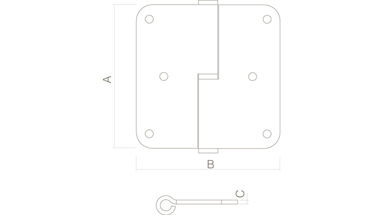 Paumelle DIN rechts afgerond 3,5" (89x89x2,5mm) rvs
