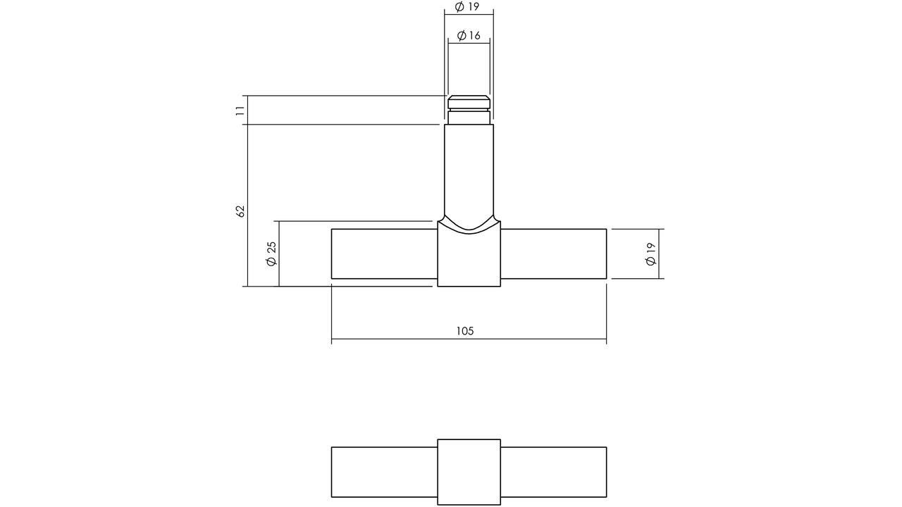 Set kruk-espagnolet links T-recht inclusief stangenset 2x 1245mm rvs geborsteld