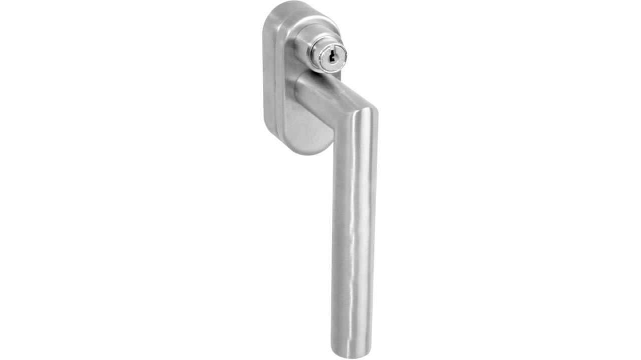 SKG** afsluitbare raamkruk Hoek 90° op vlakke ovale onderplaat met stift 7x35mm rvs