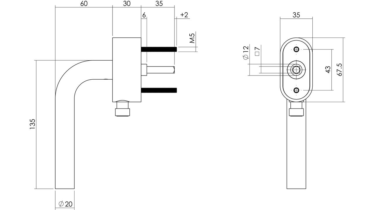 SKG*** afsluitbare raamkruk Recht op ovale behuizing met stift 7x35mm rvs