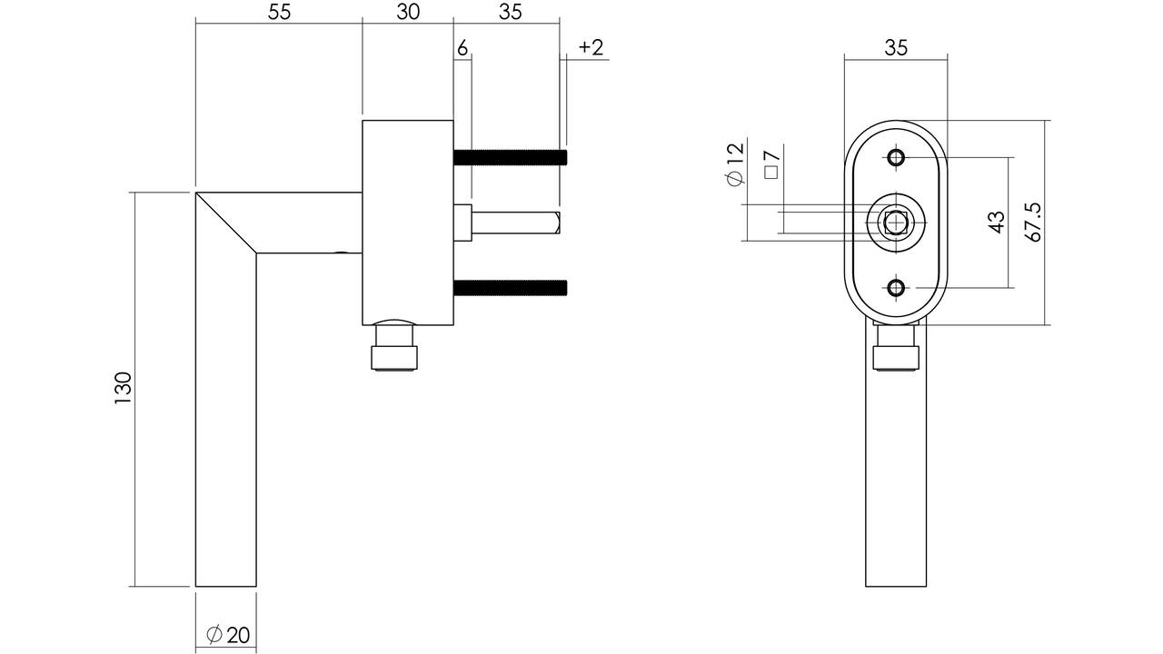 SKG*** afsluitbare raamkruk Hoek 90° op ovale behuizing met stift 7x35mm rvs