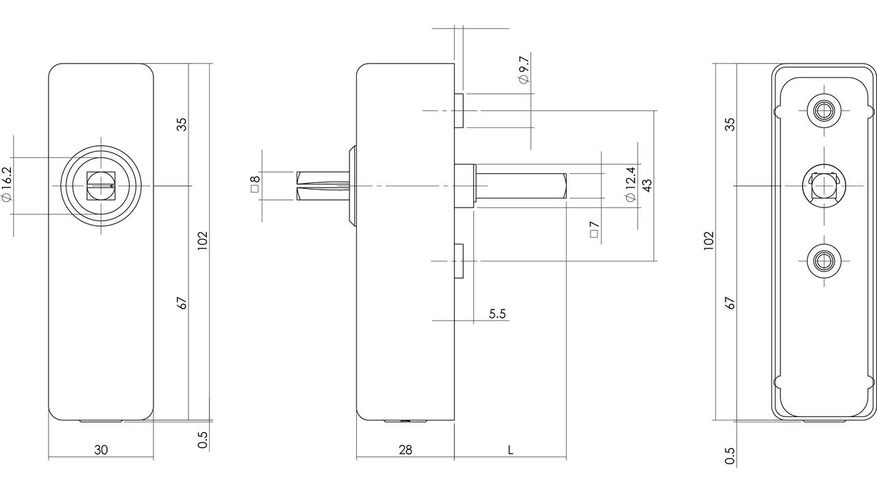 Slotconstructie rechthoekig voor raamkruk hals ø16mm stift 7x42mm rvs