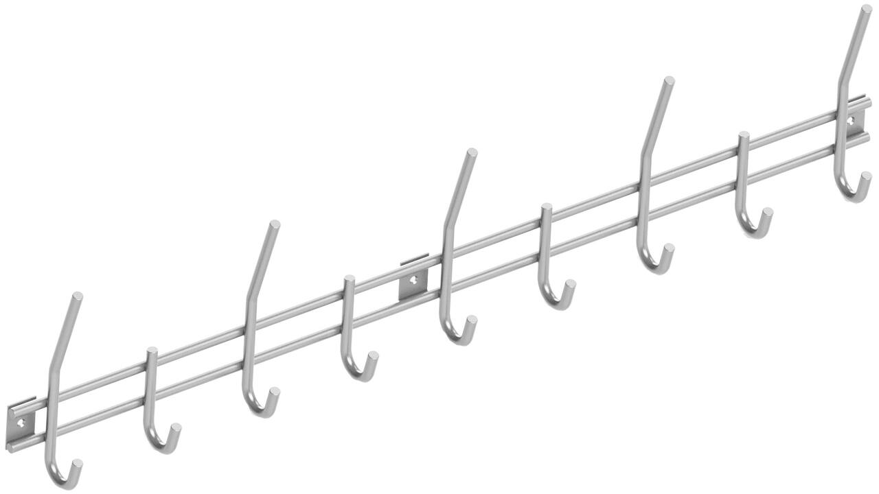 Garderobe rek 700x160mm met 9 haken rvs