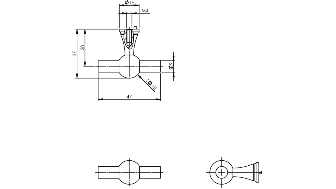 Meubelknop T-vorm conisch 18mm rvs