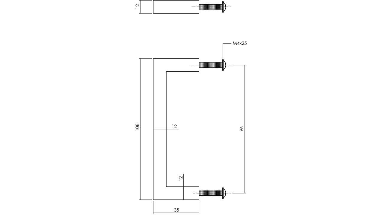 Meubelgreep vierkant 12x12 96mm rvs