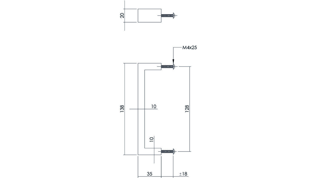 Meubelgreep rechthoek 20x10 128mm rvs