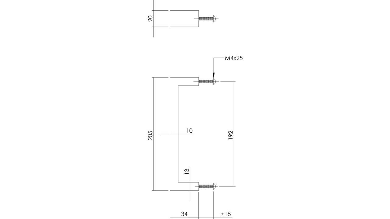 Meubelgreep rechthoek 25x13 192mm rvs