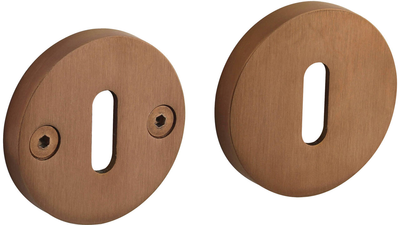 Sleutelrozetten éénzijdig verdekt ø55x8mm met nokken ø8mm PVD koper mat