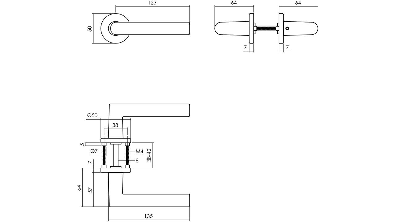Deurkruk Broome met rozet verdekt ø50x7mm met nokken aluminium F1