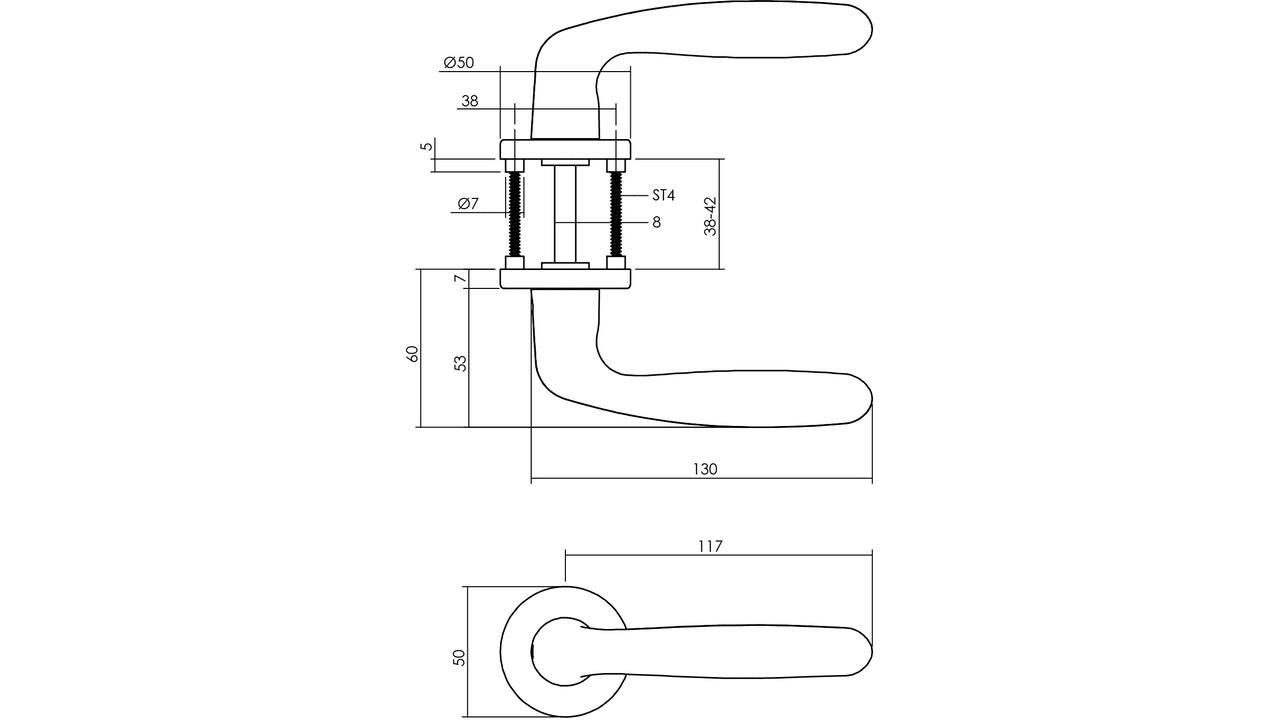 Deurkruk Sigaar met rozet verdekt ø50x7mm met nokken aluminium F1