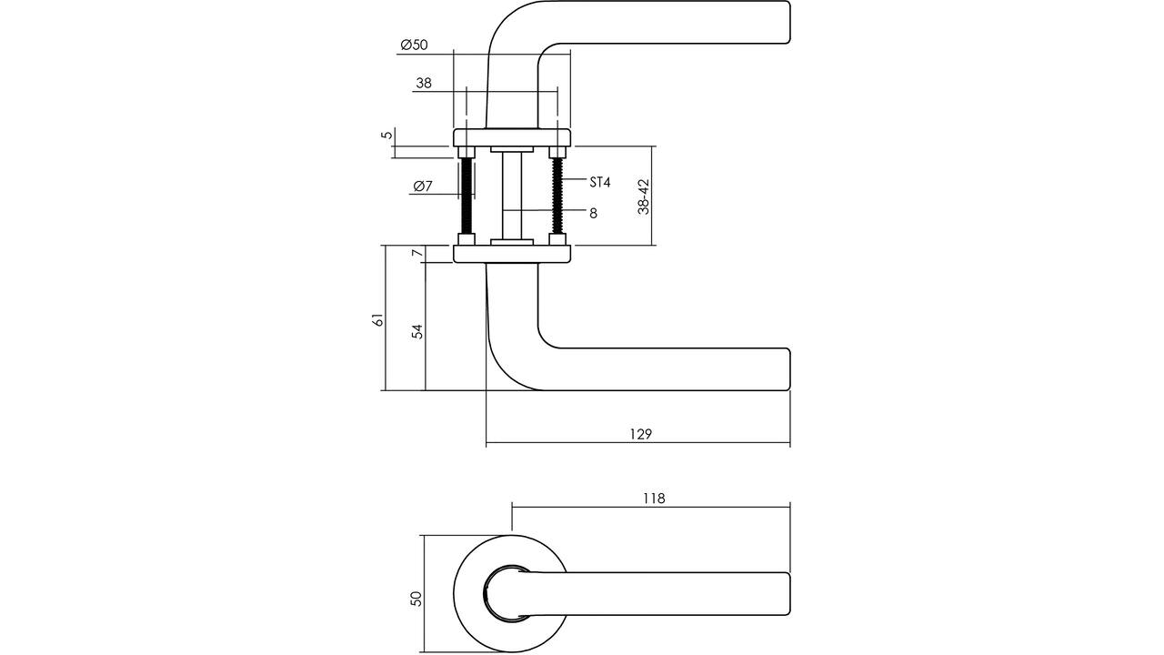 Deurkruk Derby met rozet verdekt ø50x7mm met nokken aluminium F1