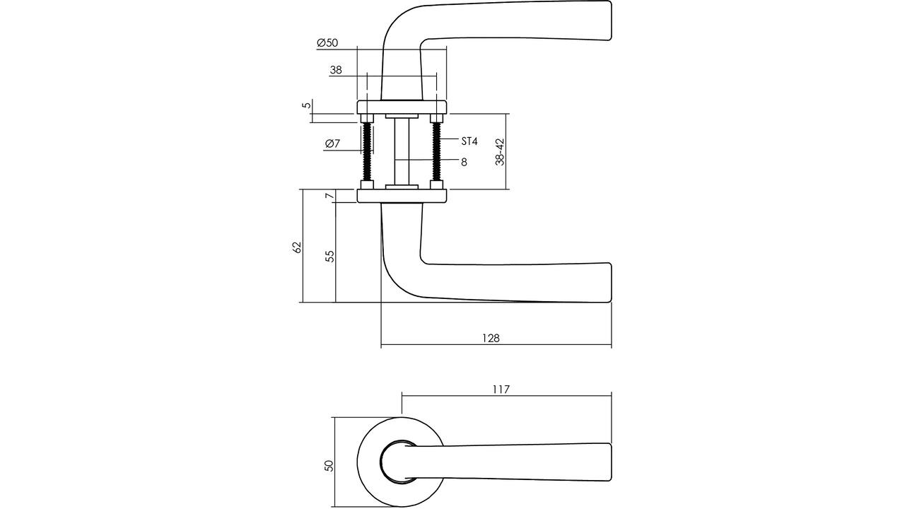 Deurkruk Conisch met rozet verdekt ø50x7mm met nokken aluminium F1