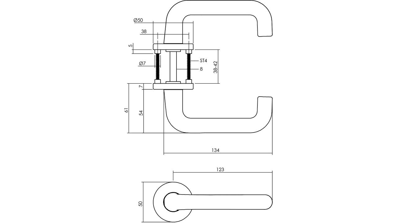 Deurkruk Rond met rozet verdekt ø50x7mm met nokken aluminium F1