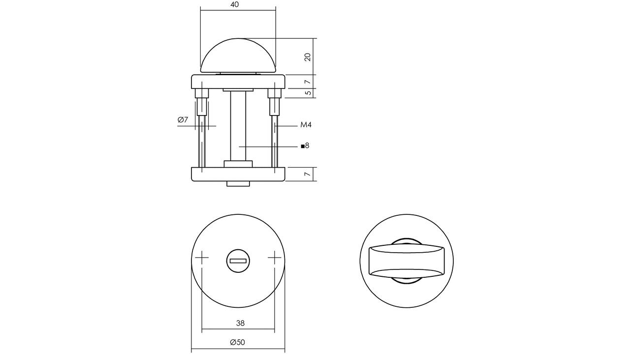 WC-sluiting verdekt ø50x7mm met nokken en stift 8x8mm aluminium F1