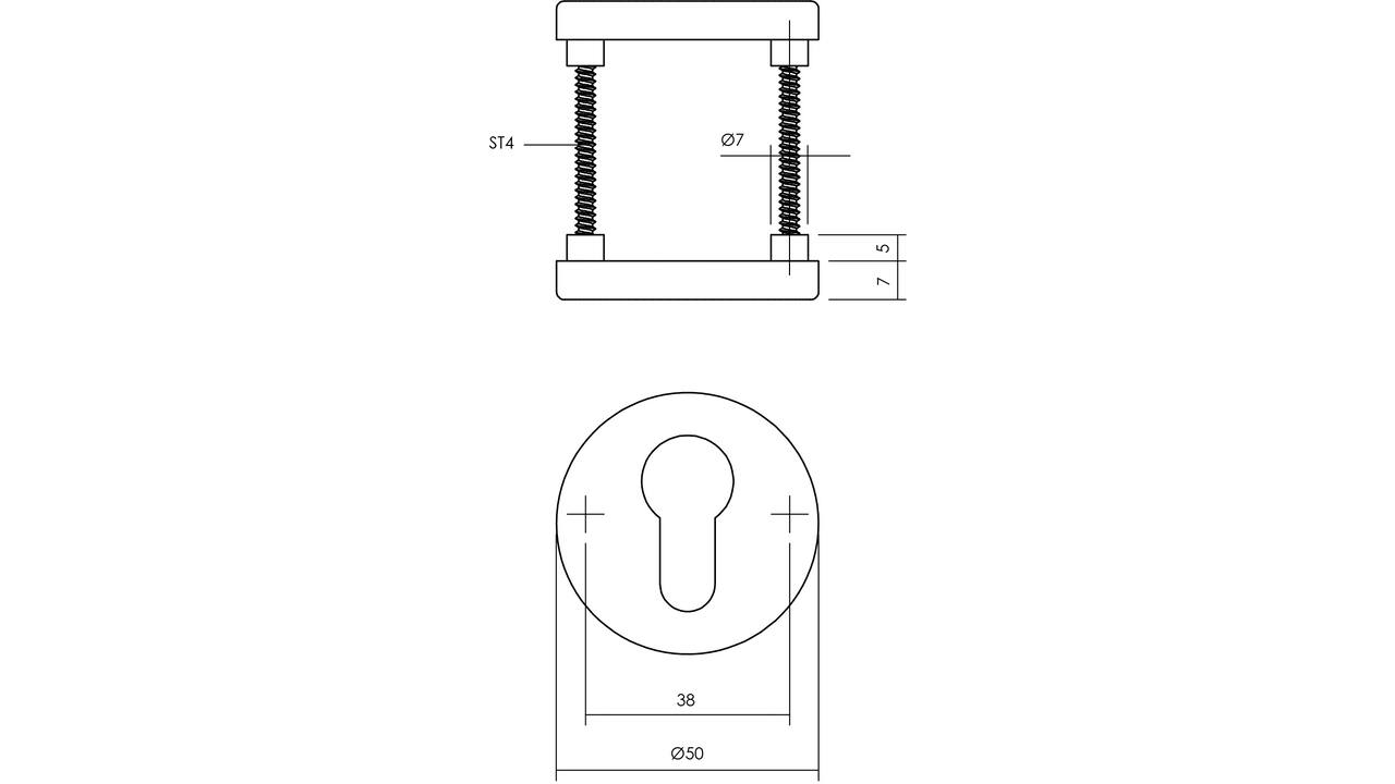 Cilinderrozetten verdekt ø50x7mm met nokken aluminium F1