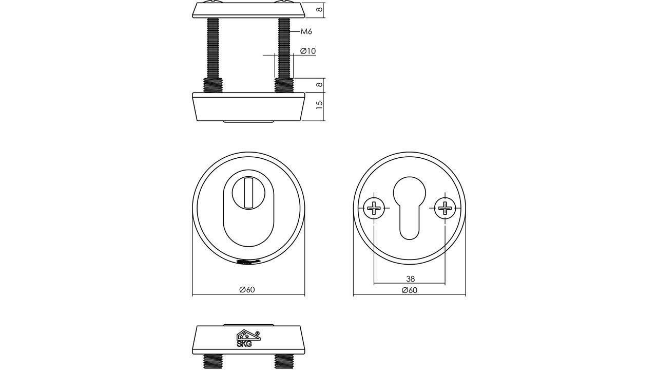 SKG3 veiligheidsrozetten rond ø60x15mm profielcilindergat met kerntrekbeveiliging aluminium F1