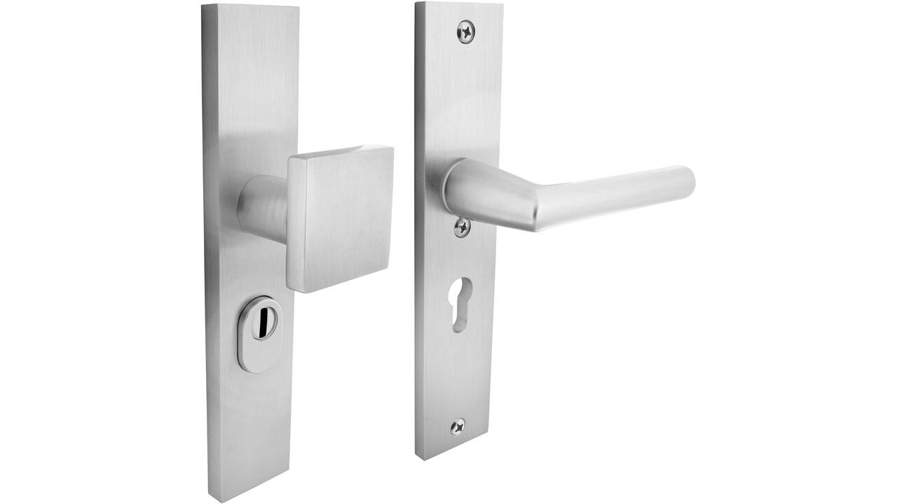 SKG3 veiligheidsbeslag rechthoekig 250x50mm greep/kruk Jura met veerconstructie profielcilindergat 55mm met kerntrekbeveiliging aluminium F1