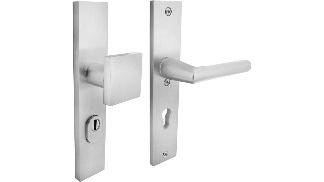 SKG3 veiligheidsbeslag rechthoekig 250x50mm greep/kruk Jura met veerconstructie profielcilindergat 72mm met kerntrekbeveiliging aluminium F1