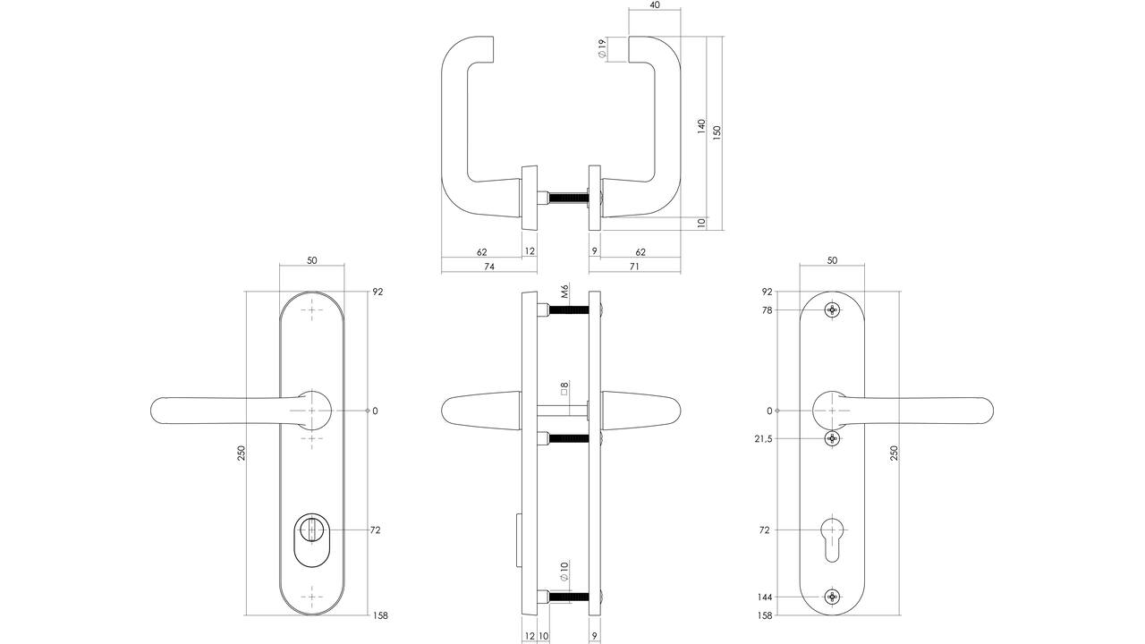 SKG3 veiligheidsbeslag ovaal 250x50mm kruk/kruk Rond met veerconstructie profielcilindergat 72mm met kerntrekbeveiliging aluminium F1