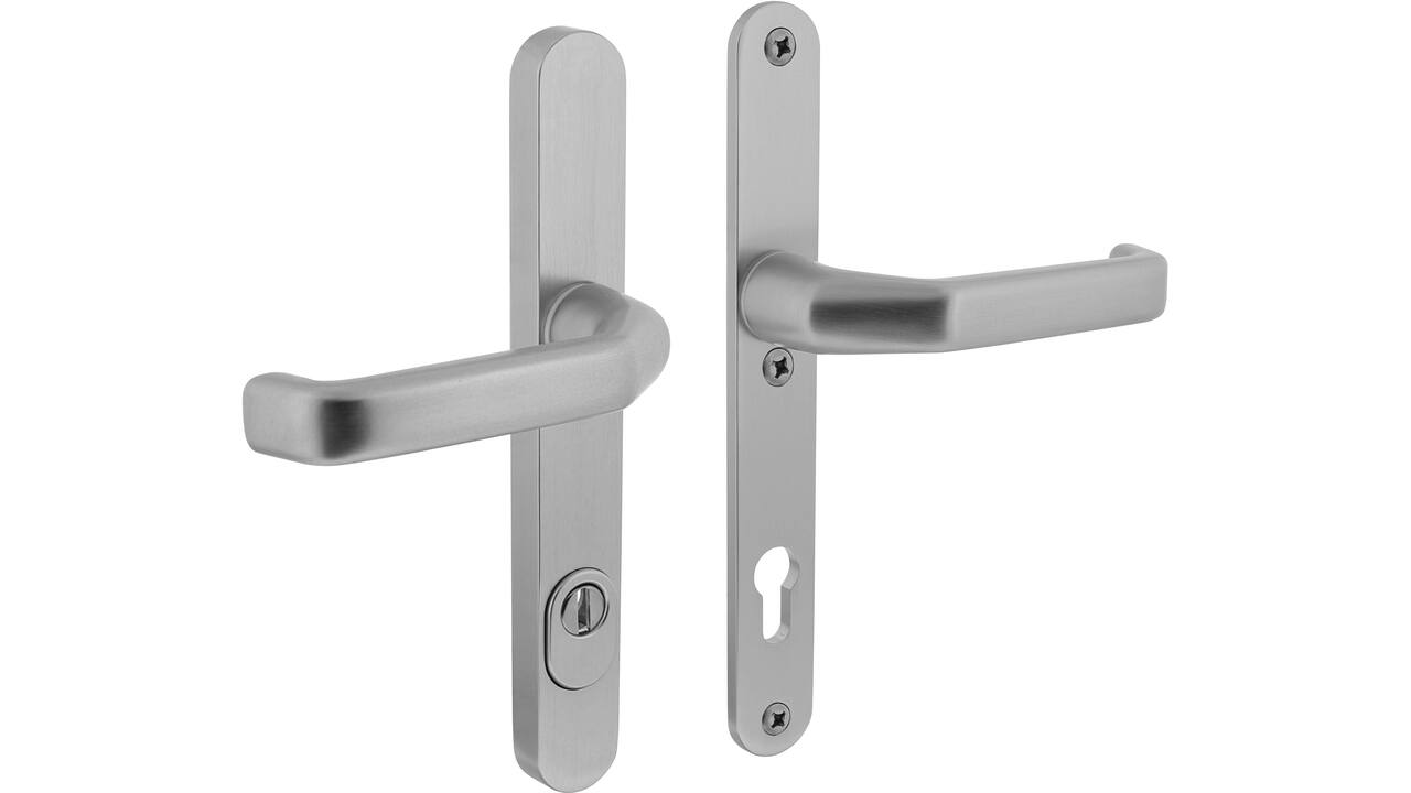 SKG3 veiligheidsbeslag ovaal smal 250x35mm kruk/kruk Verkropt met veerconstructie profielcilindergat 92mm met kerntrekbeveiliging aluminium F1