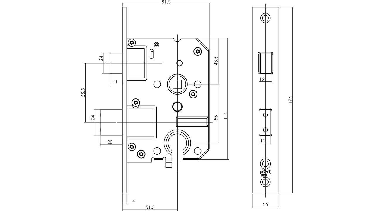 Set achterdeurbeslag ovaal: SKG3 veiligheidsbeslag ovaal 250x50mm kruk/kruk kt55 met SKG2 slot 55pc aluminium F1