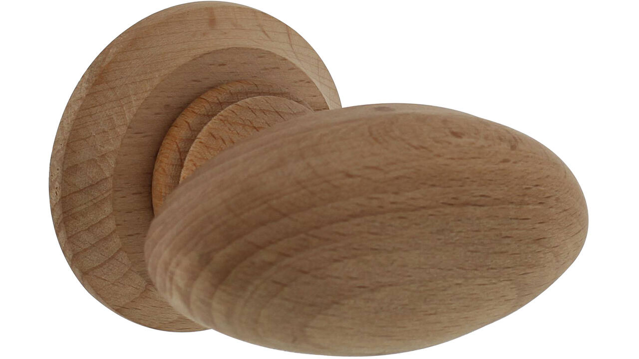 Knopkruk ovaal glad met ronde rozet beukenhout