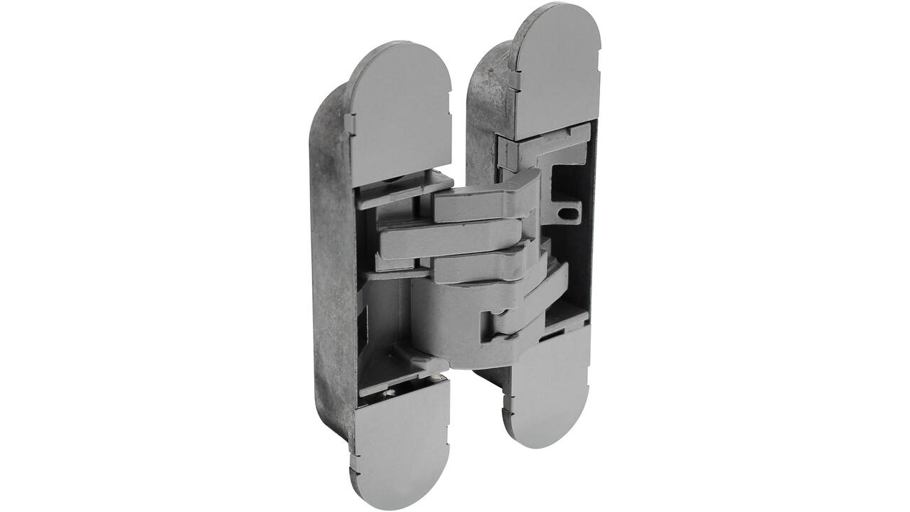 Scharnier zamak 130x30, 3D verstelbaar, binnenwerk  grijs gelakt - grijs gelakte afdekkappen
