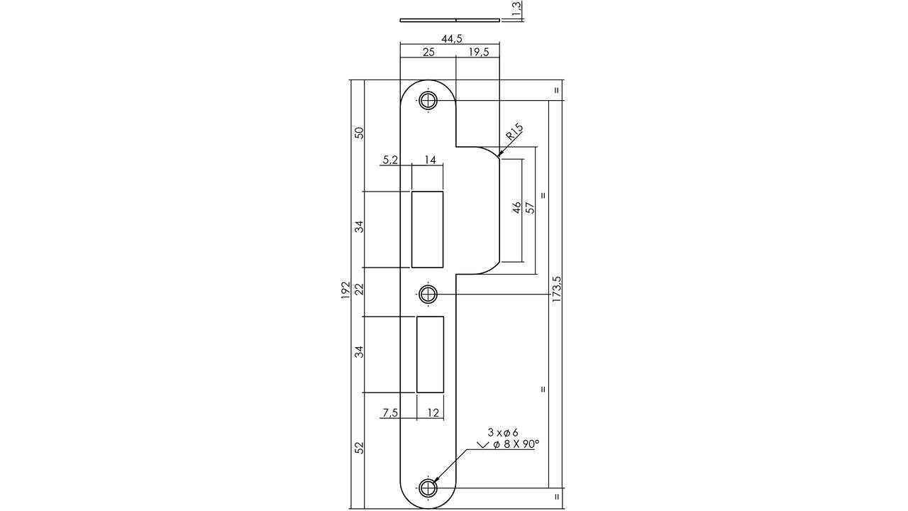 Sluitplaat 192x25x1,5mm tbv 55pc SKG sluitkom 950803 DIN links rvs