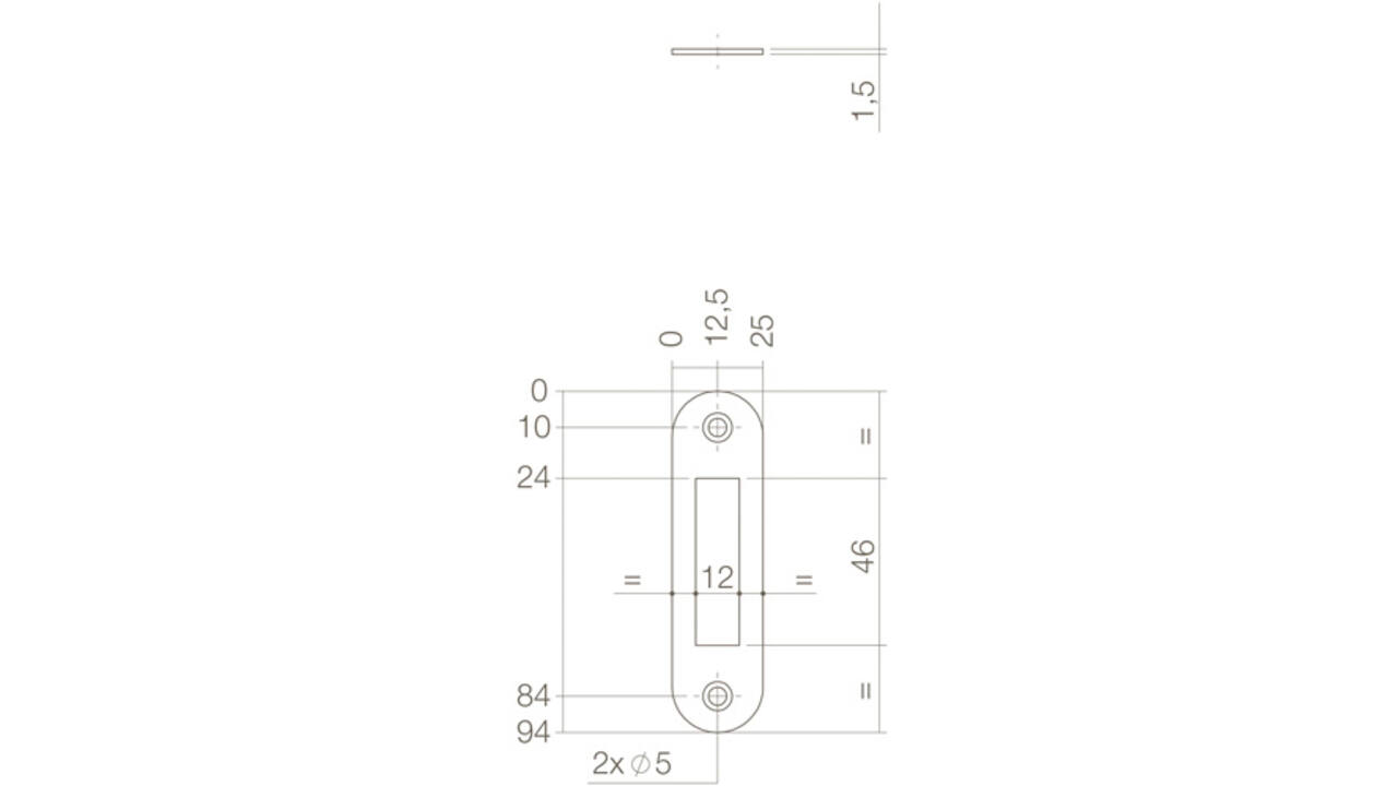 Sluitplaat 94x25x1,5mm tbv nachtschoot, afgerond, rvs