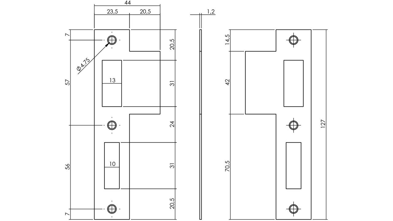 Sluitplaat voor dag- en nachtschoot tbv woningbouwsloten, rechthoekig met korte lip rvs