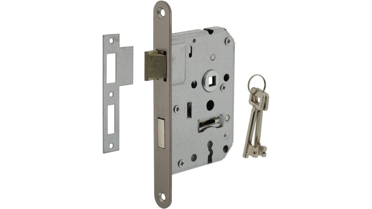 Woningbouw klavier dag- en nachtslot 55mm, voorplaat afgerond rvs, 20x174, doorn 50mm incl. sluitplaat en 2 sleutels