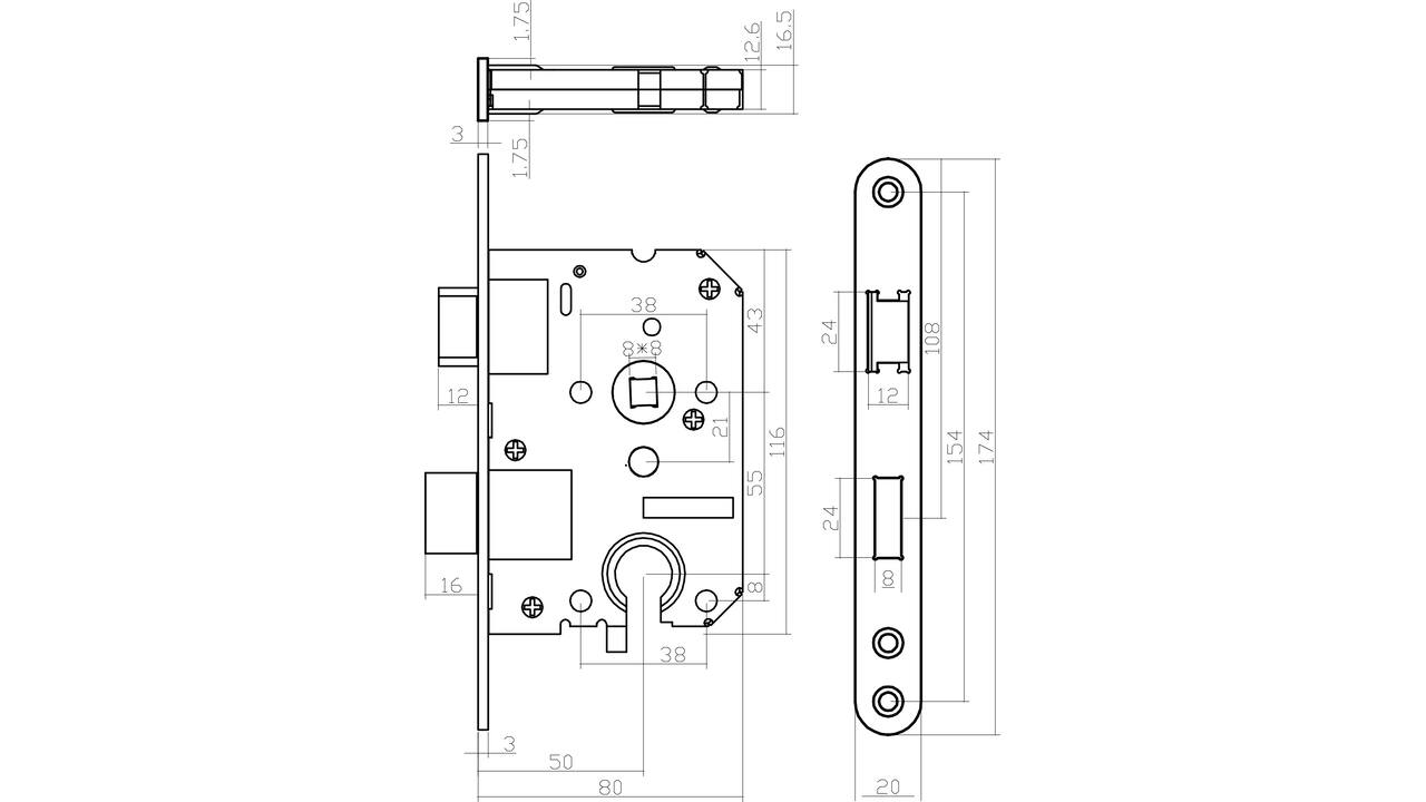 Woningbouw cilinder dag- en nachtslot 55mm, voorplaat afgerond rvs, 20x174, doorn 50mm incl. sluitplaat