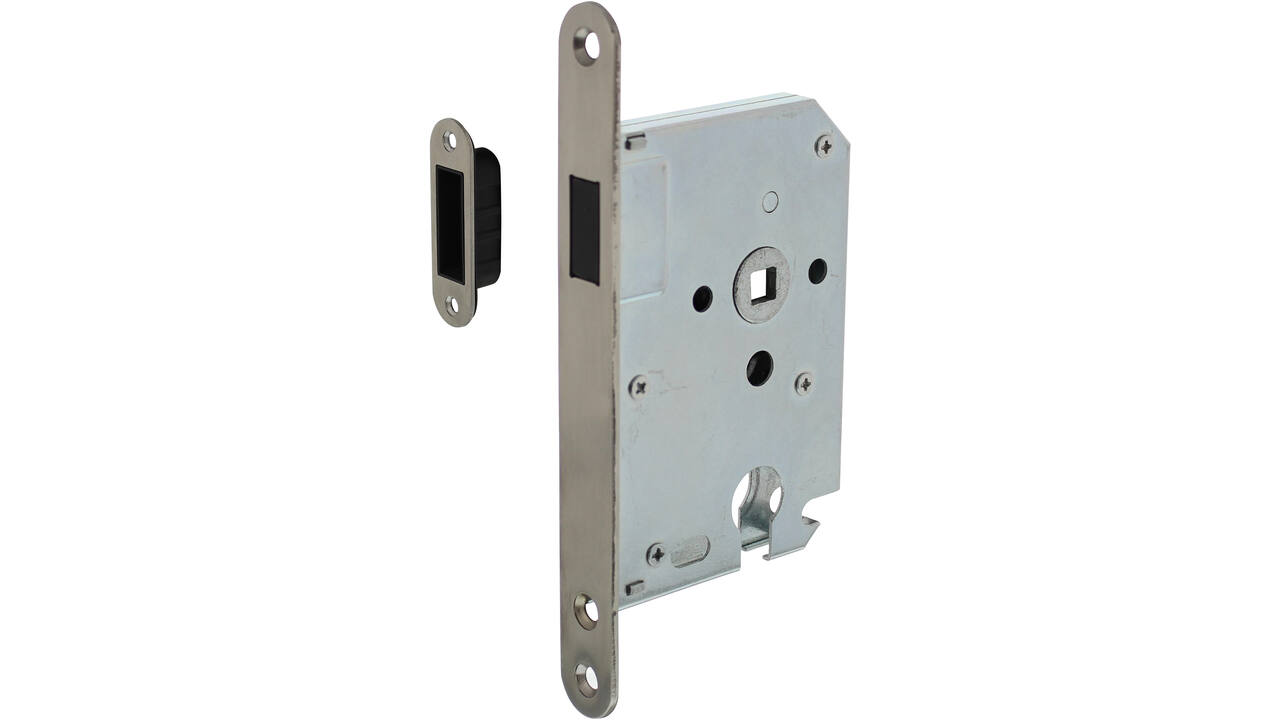 Woningbouw magneet cilinder dag- en nachtslot 55mm, voorplaat afgerond rvs, 20x174, doorn 50mm incl. sluitplaat/kom