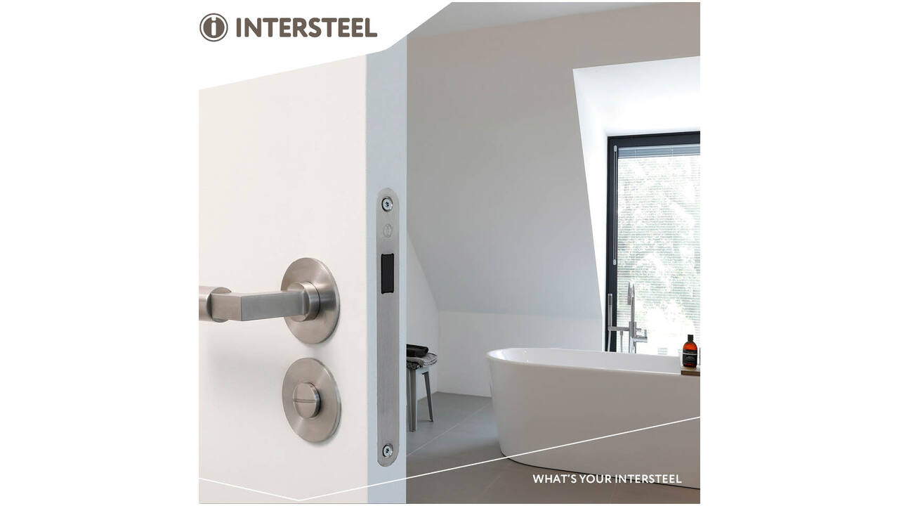Woningbouw magneet badkamer/toilet slot 63/8mm, voorplaat afgerond rvs, 20x174, doorn 50mm incl. sluitplaat/kom