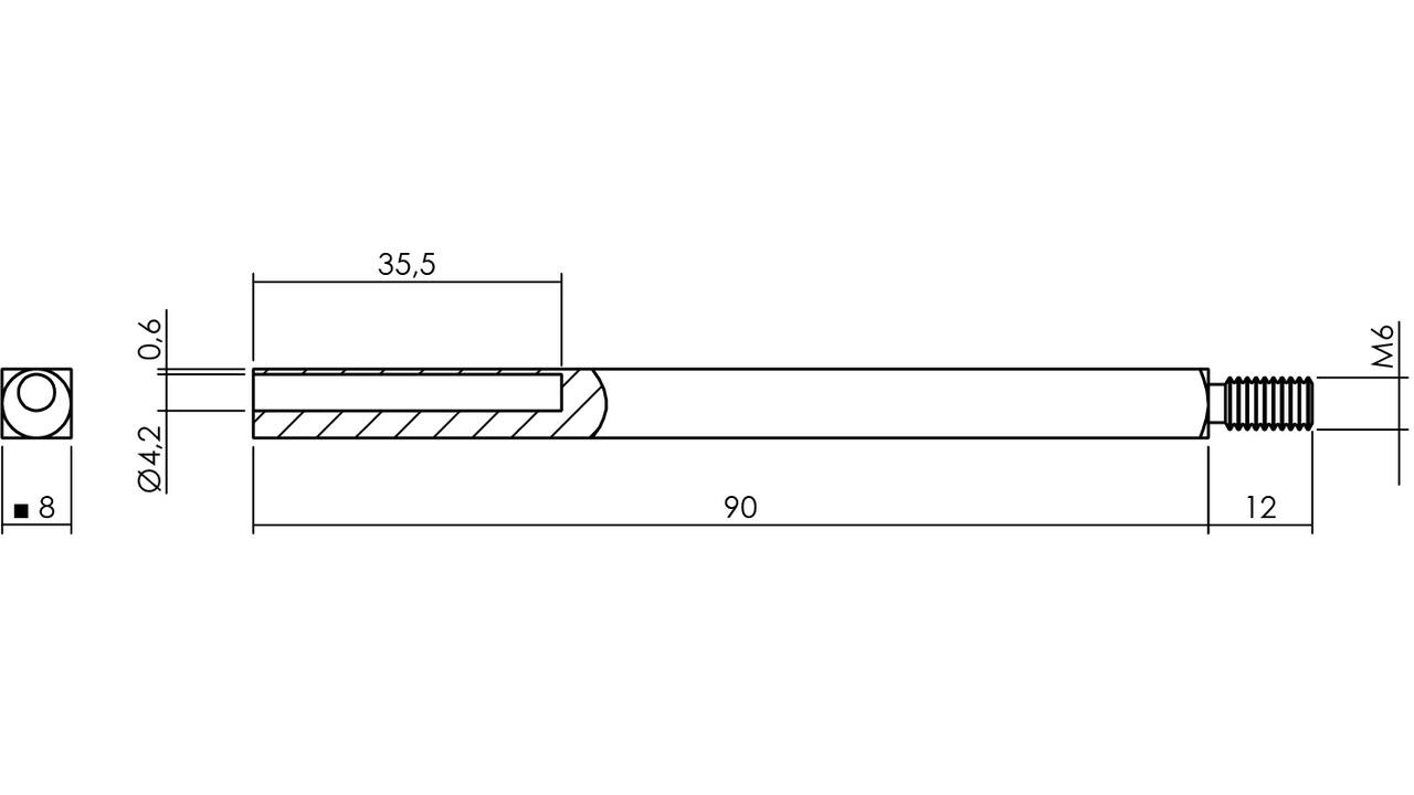 Wisselstift schroefdraad M6/hol 8x90mm