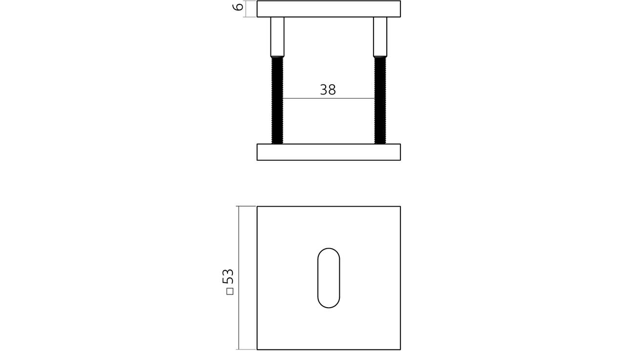 Sleutelrozetten verdekt 53x53x6mm PVD zwart