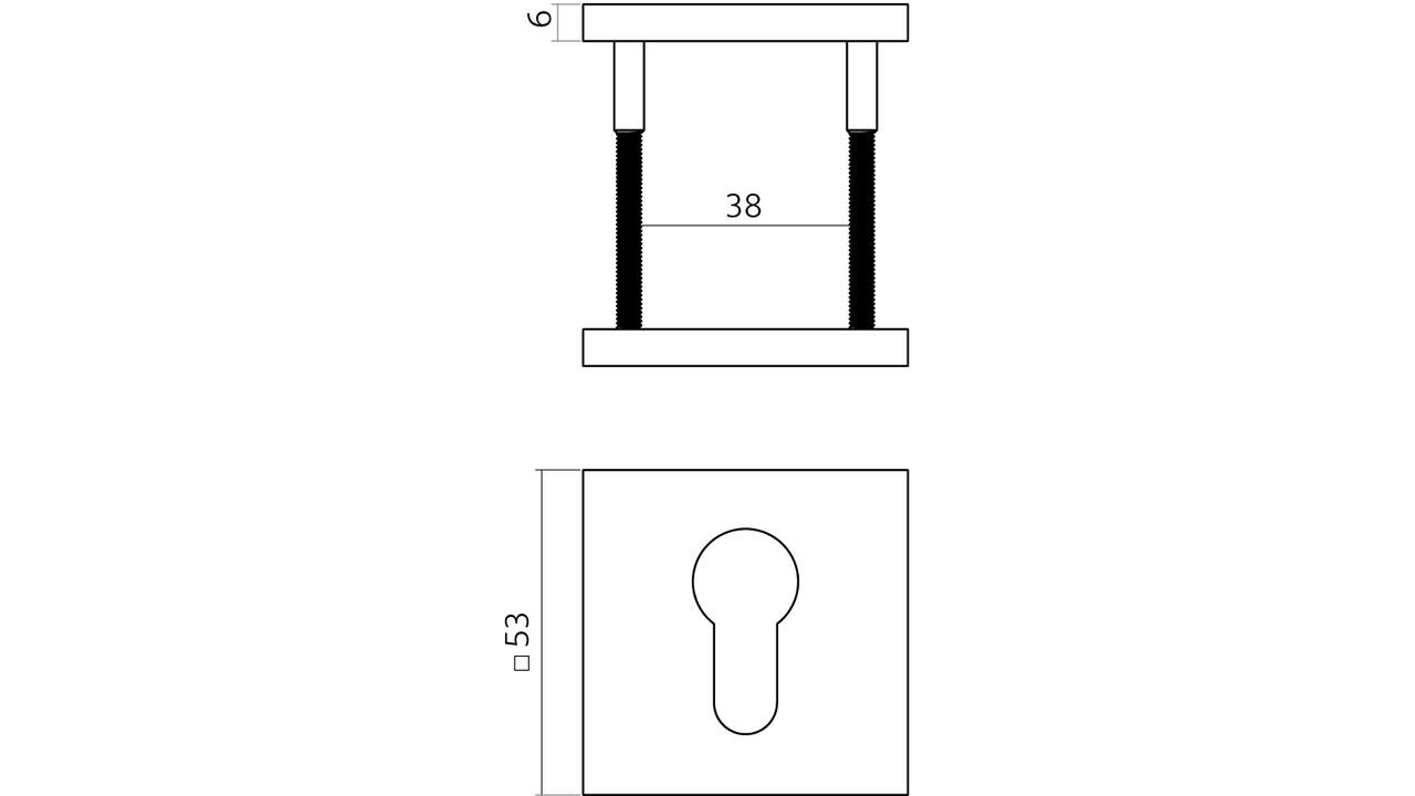 Cilinderrozetten verdekt 53x53x6mm PVD antraciet