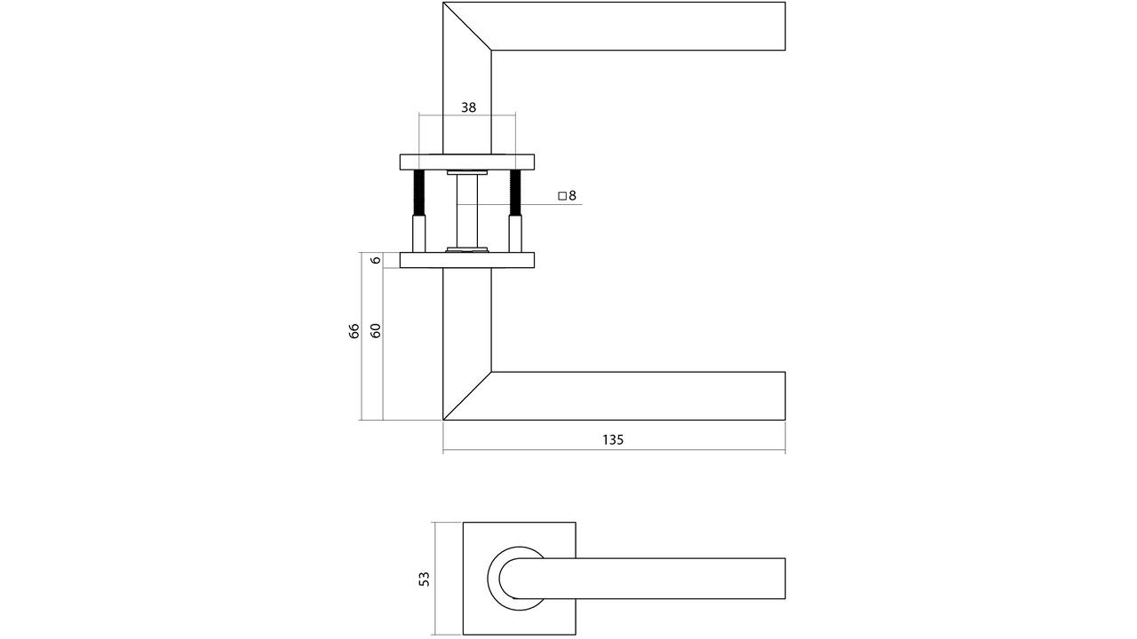 Deurkruk Q 04 op rozet verdekt 53x53x6mm PVD antraciet