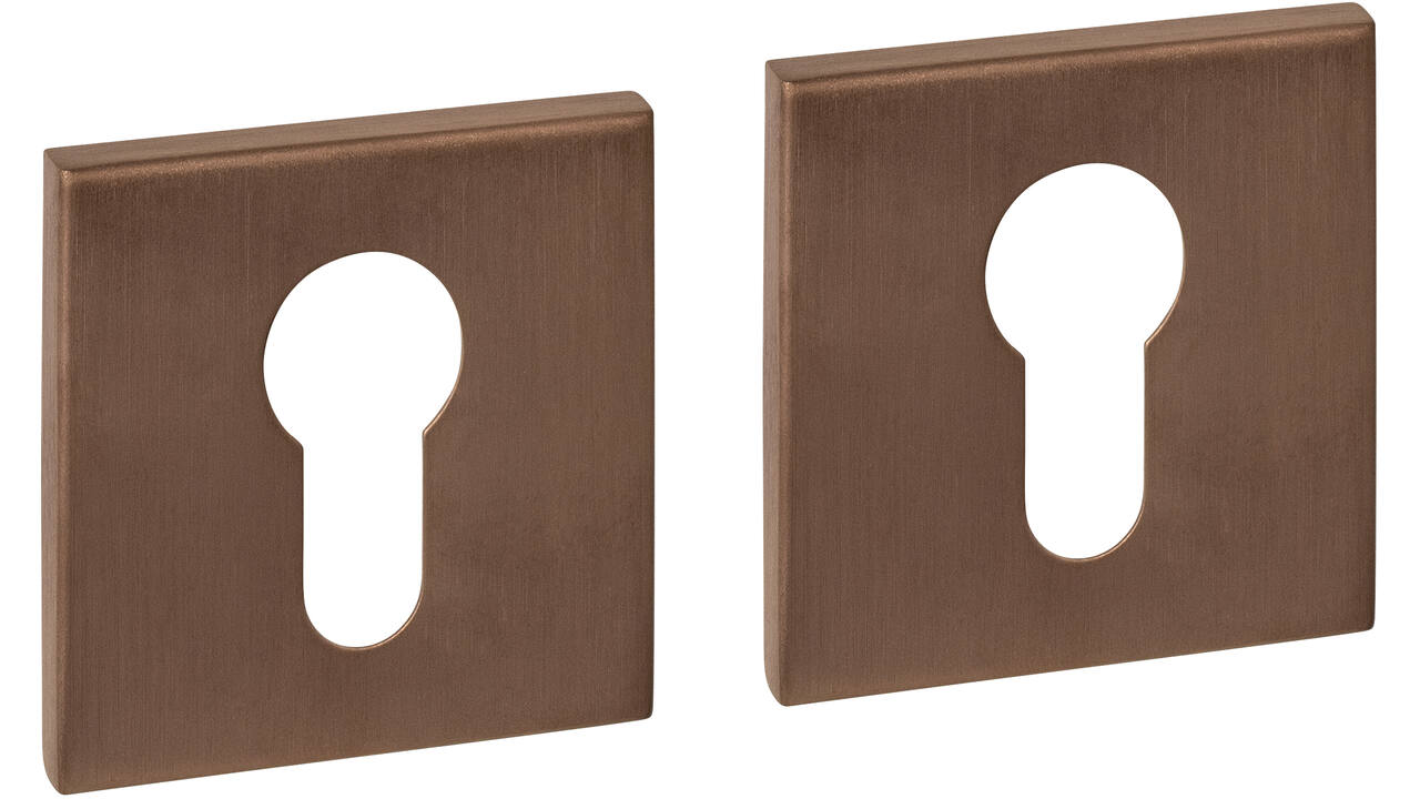 Cilinderrozetten verdekt 53x53x6mm PVD brons