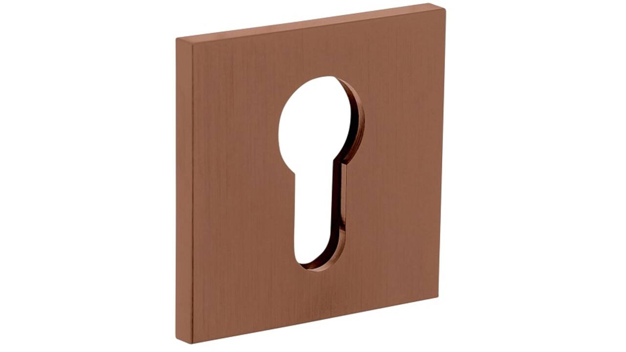 Olivari pc-rozet vierkant 51x5mm met nokken en doorgaande bevestiging Koper mat titaan PVD
