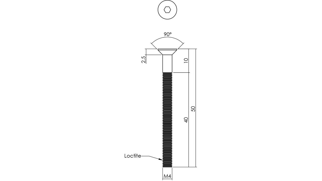 BI6K schroef PK RVS A4  dd.52-58mm voor FLush plaatschilden en plaatrozetten met borgmiddel loctite Bi6ksleutel 3.0mm