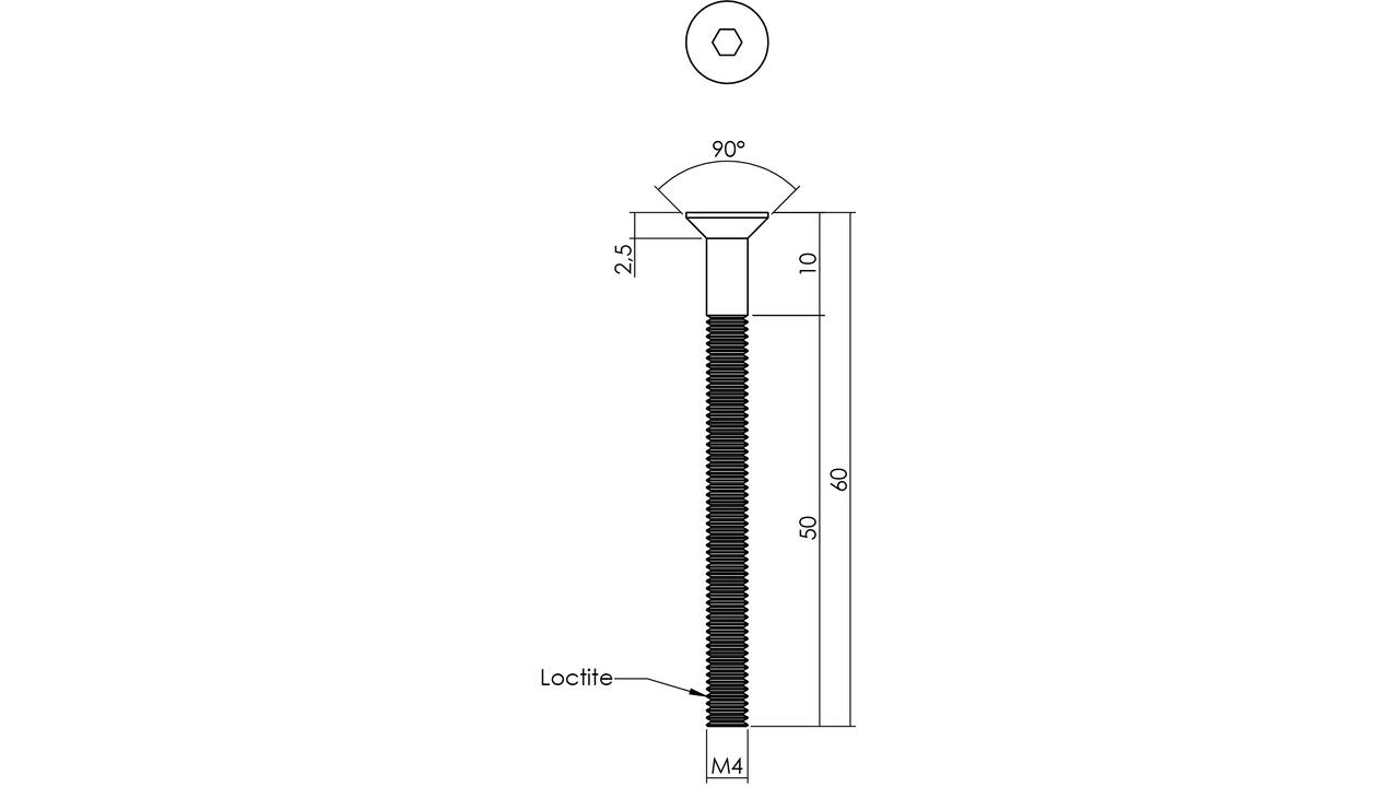 BI6K schroef PK RVS A2  dd.62-68mm voor FLush plaatschilden en plaatrozetten met borgmiddel loctite Bi6ksleutel 3.0mm