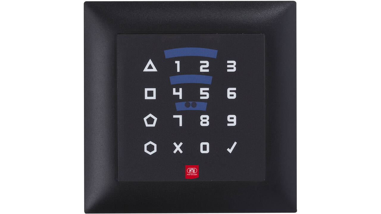 E-lezer RFID/Code binnen (IP 40) remote 12-24v inbouw  zwarte PVC rand/ zwart front