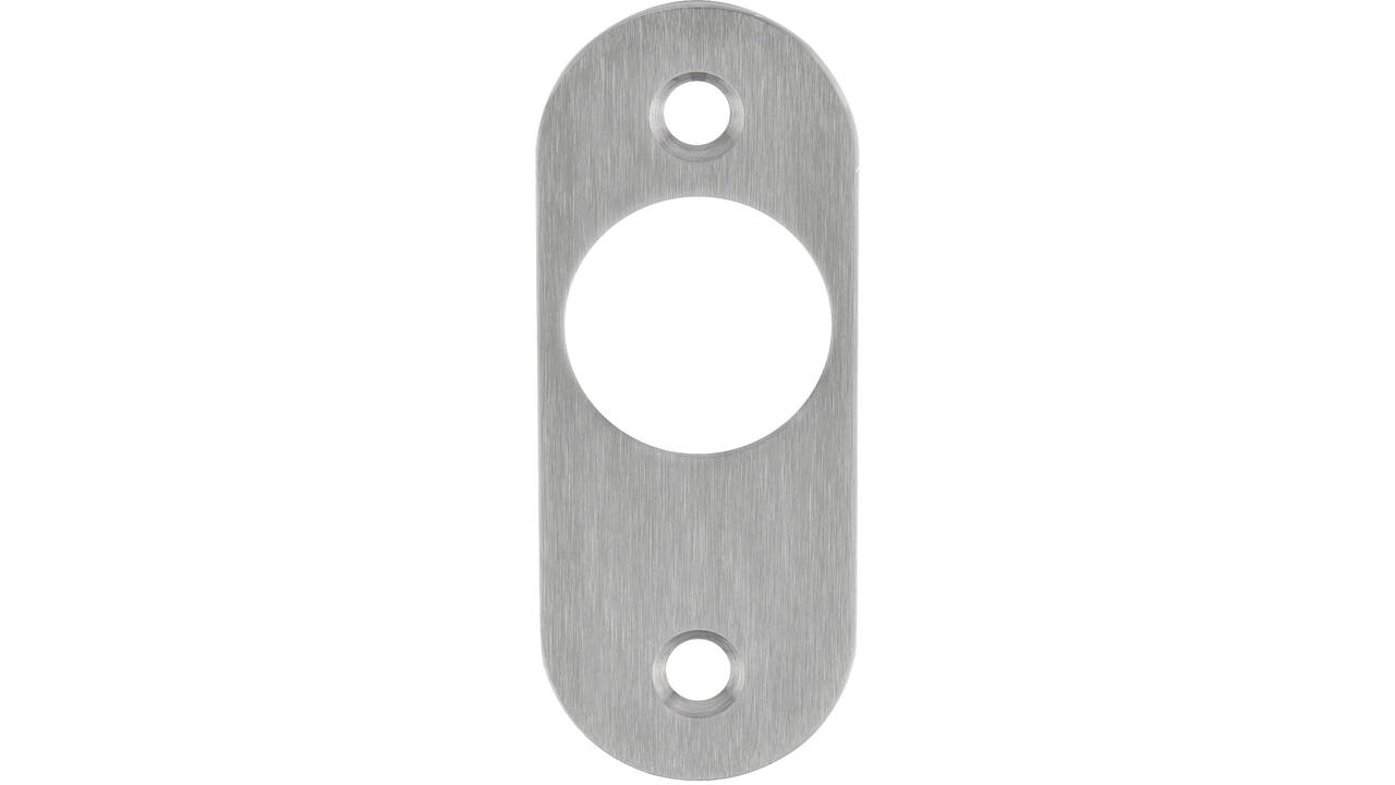 RVS geborsteld cilinderplaatje RC ovaal 70x28x2mm, gatdeel M4 h.o.h. 50mm