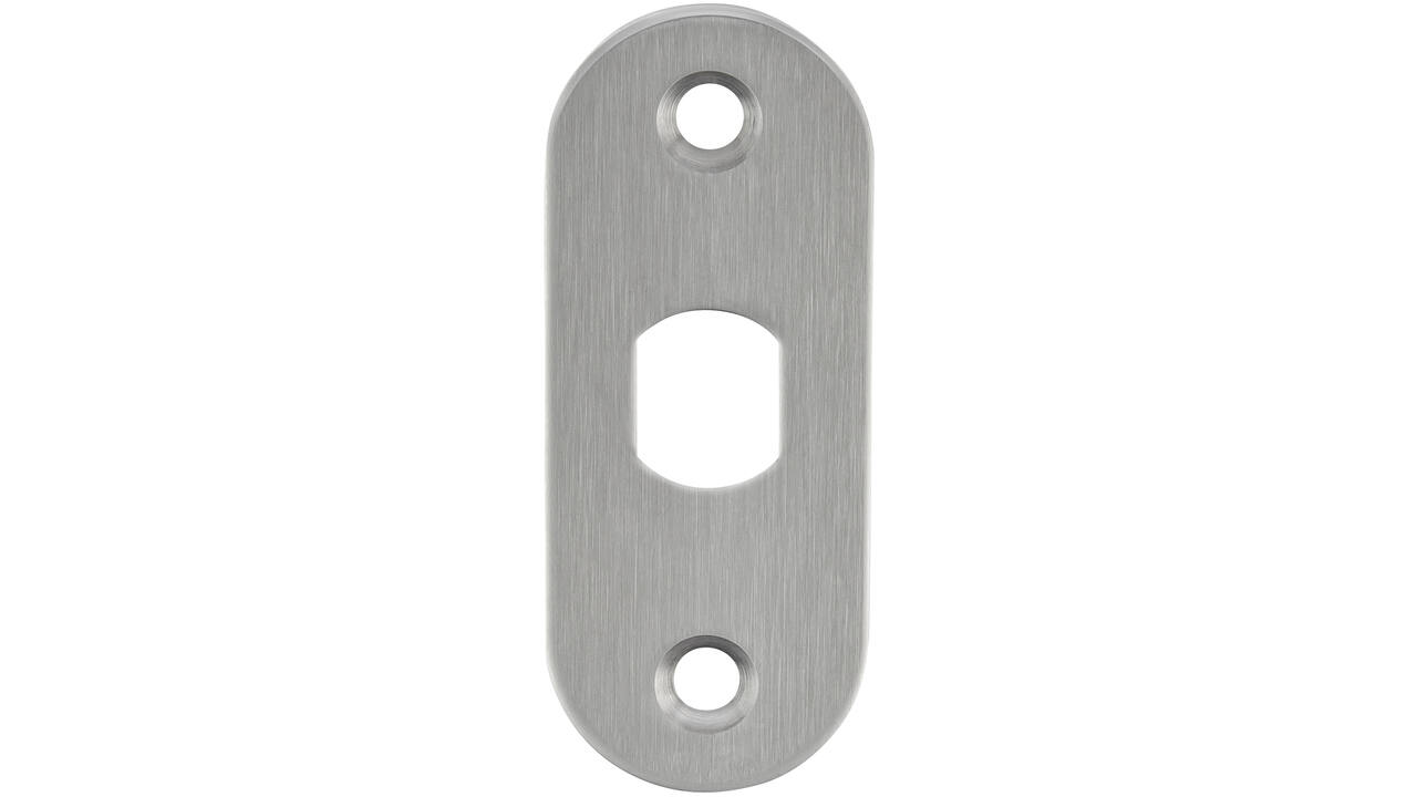 RVS rozet met Q-gat voor vaste knop ovaal 70x28x2mm opschroevend met bevestigingsgaten  M4 h.o.h. 50mm