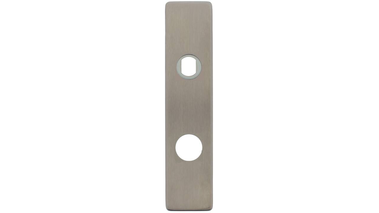 RVS rechthoekig klikschild 177x40x8mm RC74 Q-gat voor vaste knop montage met stalen basisschild nokdeel M4