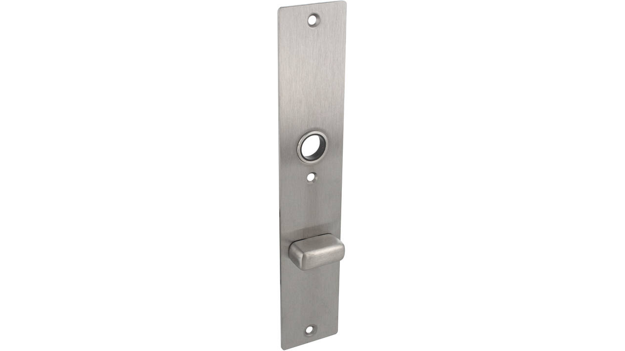 RVS flush rechthoek langschild met WC knopje O72/8 met 3 bevestigingsgaten 4mm easyfix 240x45x2mm EN1906-kl.4