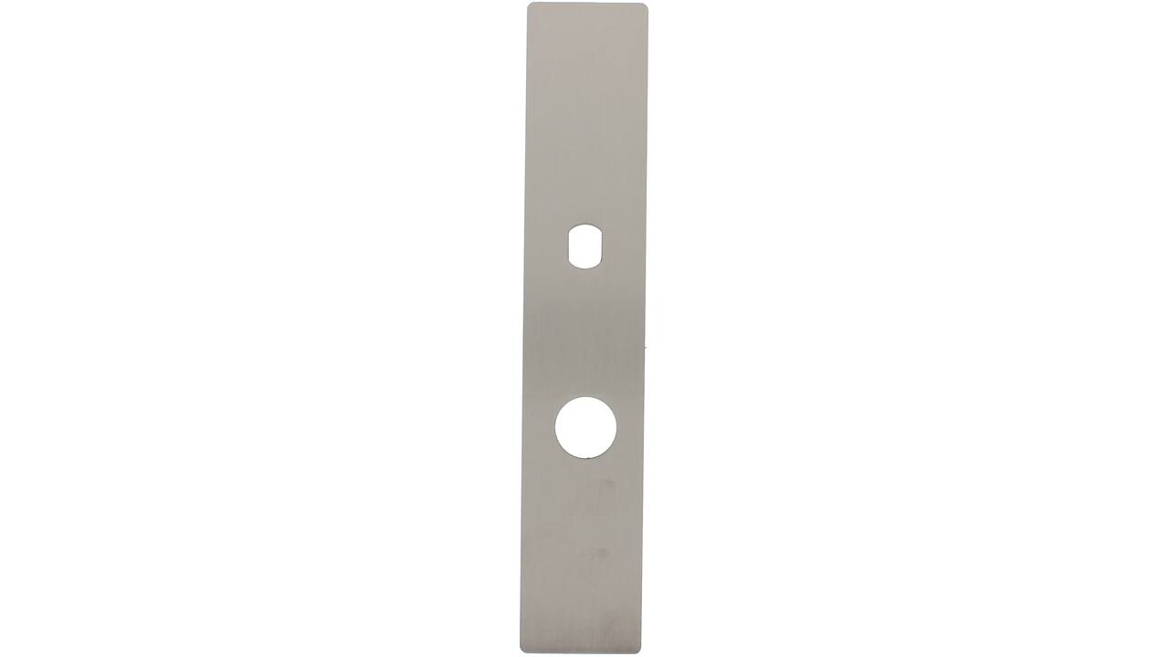 RVS flush rechthoek langschild RC74 met Q-gat voor vaste knop en 3 draadbussen M4 240x45x2mm
