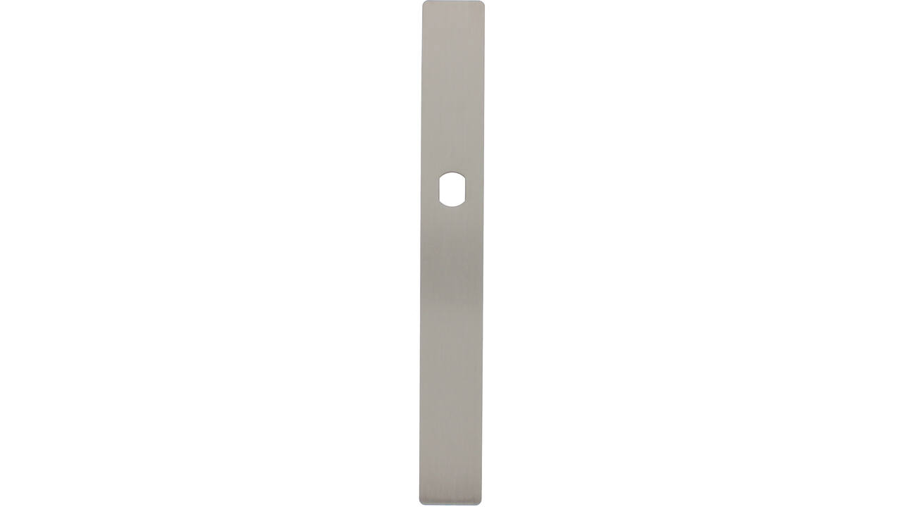 RVS flush rechthoek smalschild BL met Q-gat voor vaste knop en 3 draadbussen M4 240x30x2mm